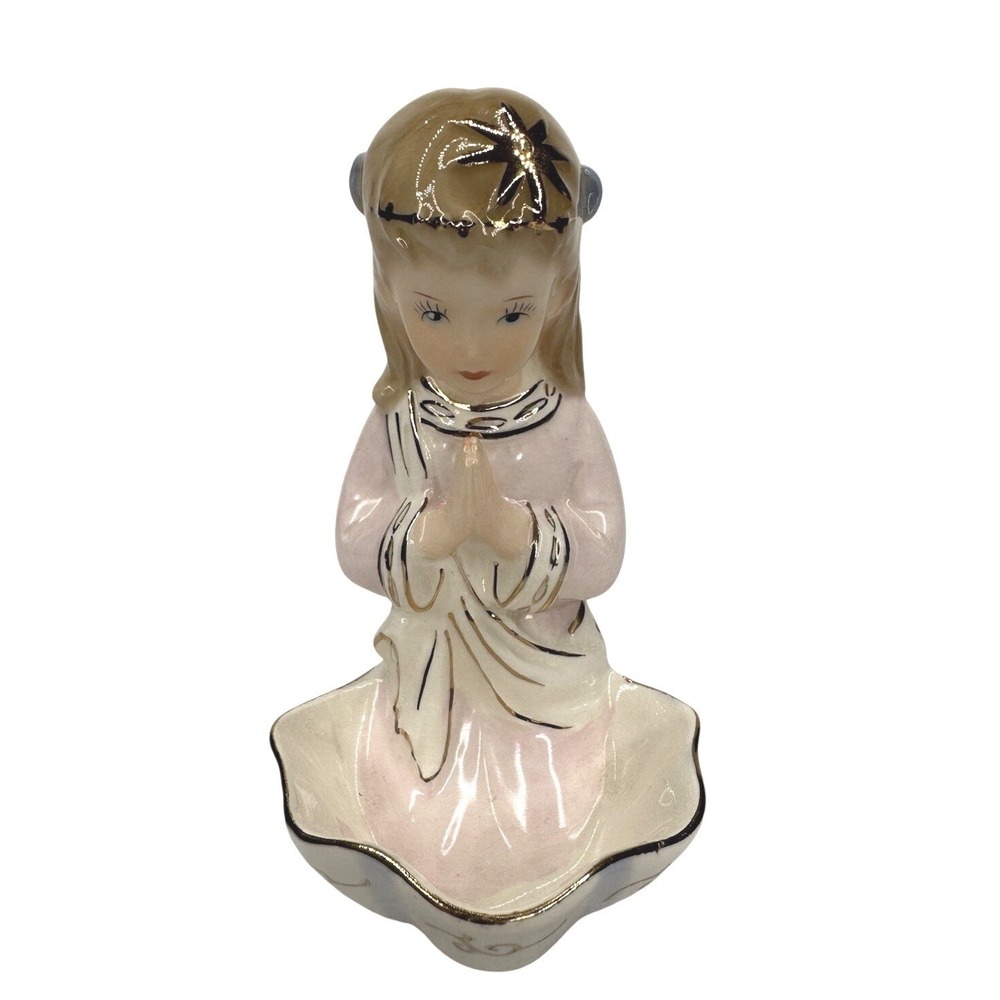 Vintage 6" LoBo Gloria Japan Praying Girl Holy Water Container Hanging Religious